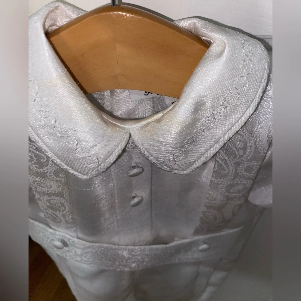 Piccolo Bacio 6M Silk Baptism Outfit – Made in USA | includes hanger. (Boys)